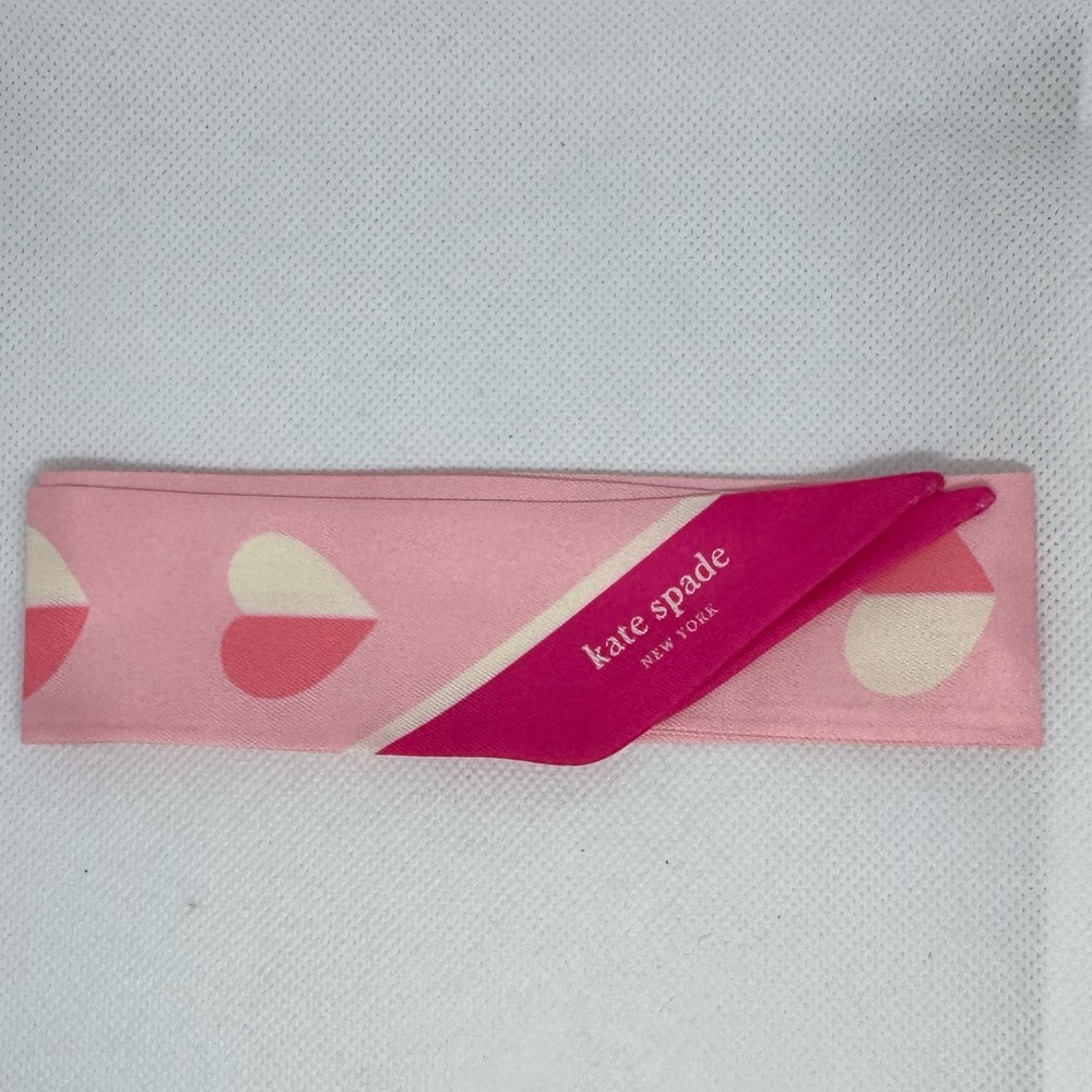 NEW Kate Spade Ribbon Bow Bag Hair Accessory Satin Silk Pink White Fuchsia - Picture 2 of 2